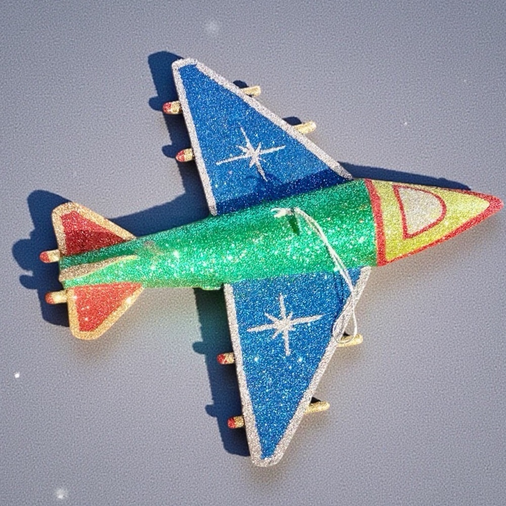 Pier 1 imports glitter metal jet, Christmas tree ornament, vivid colors, 1990’s